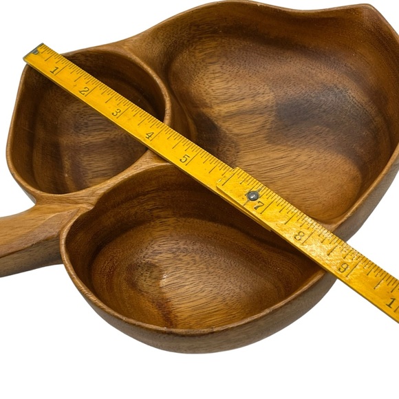 Midcentury Modern Vintage Tiki Blair Hawaii Monkeypod Wood Leaf Divided Tray - Picture 8 of 11